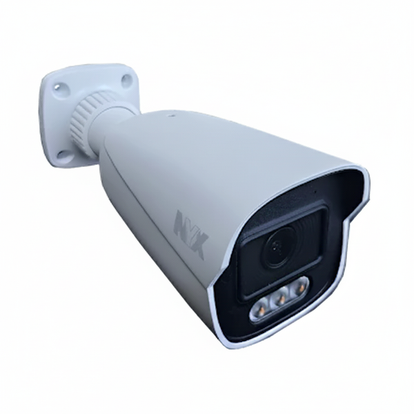 NYX bullet security cameras in white with 4K Ultra HD resolution and NDAA compliant badge