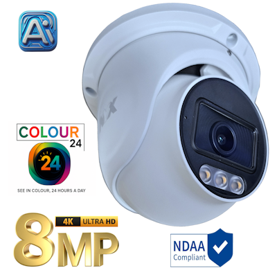 NYX D8F COLOUR24 8MP security camera with 4K Ultra HD resolution and night vision features