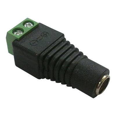 Black DC power female connector adapter with green screw terminal block