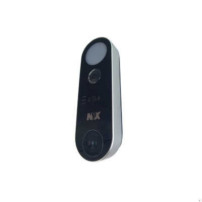 NYX intercom systems Australia showing sleek black and white video doorbell with camera and speaker