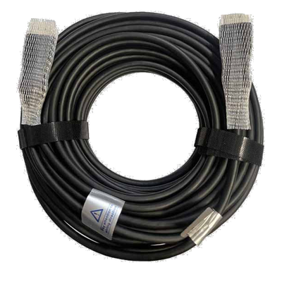 20m HDMI fibre optic cable coiled with protective sleeve on connectors for high-speed digital signal