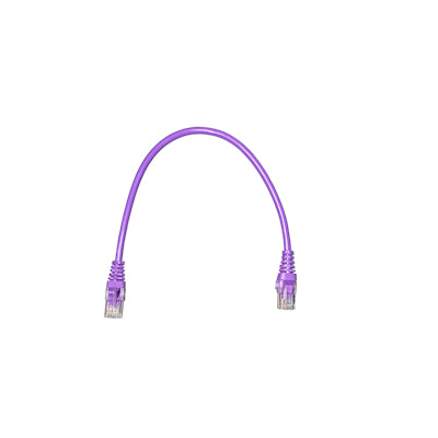 CCTV Supplies purple 30cm CAT6A ultra thin patch cable with RJ45 connectors for network and CCTV installations