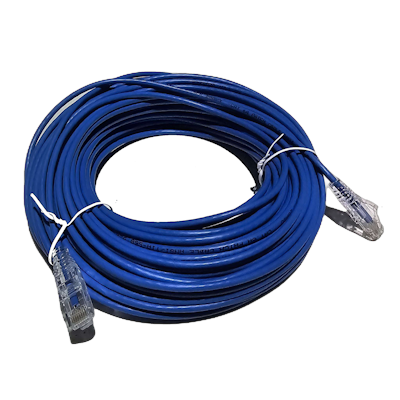 30m Cat 6A ultra thin network cable in blue, ideal for fast and stable internet connections