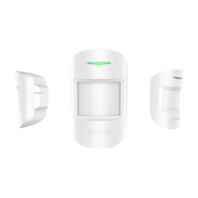 Ajax AJAX Motion Protect Plus sensor shown from front and side views in white for motion detection