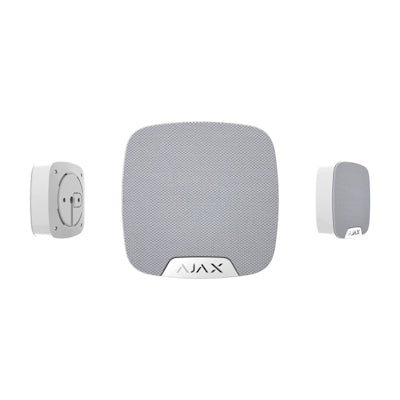 Ajax wireless home siren alarm in white and gray with compact design and wall mount options