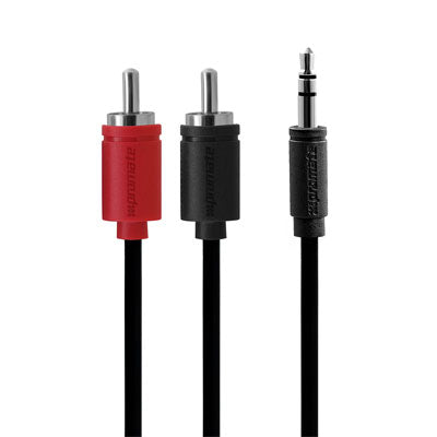 3.5mm to RCA audio cable with red and black connectors for stereo sound connection