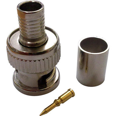 BNC connector for RG6 cable with gold-plated pin and metal shell for secure connections