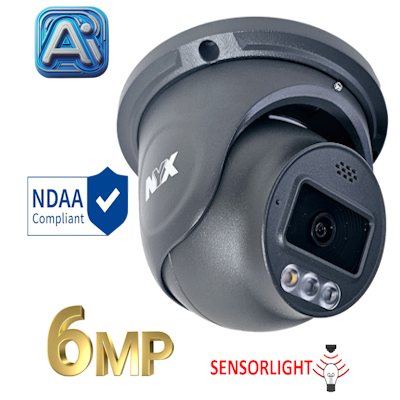 NYX D6VFLB 6MP security camera with sensor light and NDAA compliant design for high-quality surveillance