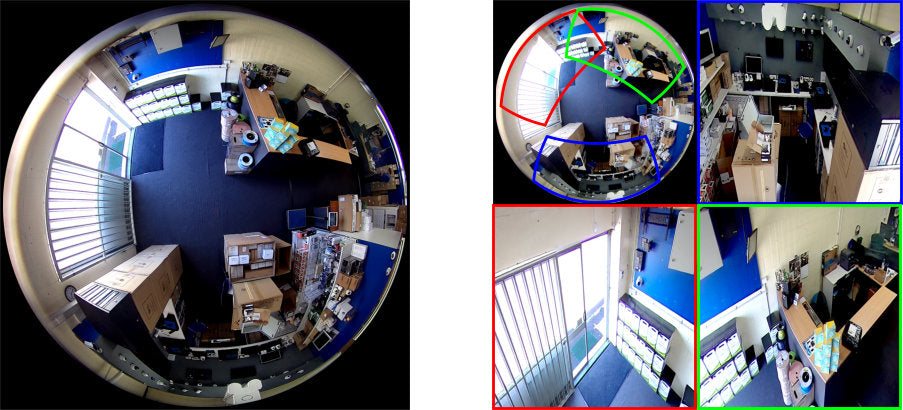 NYX IPE6A+ 6MP 360 camera capturing a panoramic view of an office space