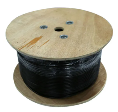 Underground CAT6E cable on wooden spool for outdoor networking and high-speed internet connections