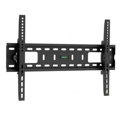 Black universal TV wall mount bracket with adjustable arms and built-in level for secure installation